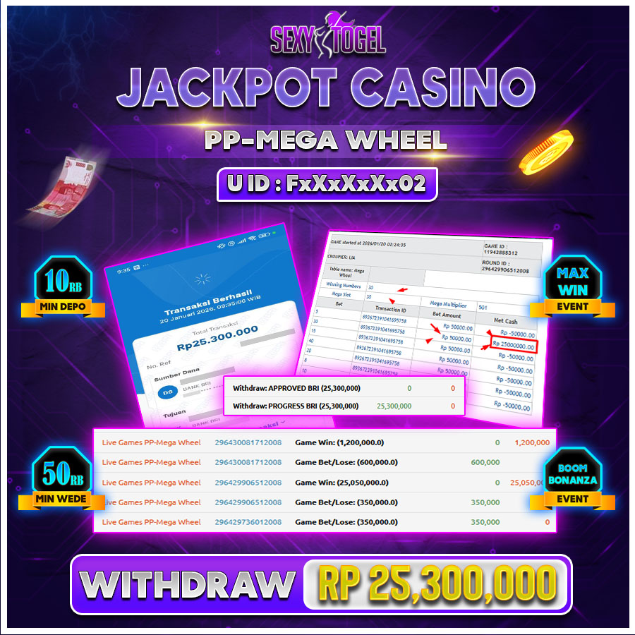 SEXYTOGEL JACKPOT CASINO PP-MEGA WHEEL Rp.25.300.000.,-LUNAS